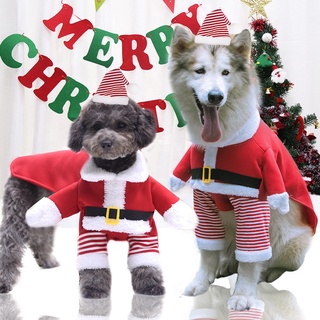 MUC [YF1100] Dog Santa Claus clothes Cat Christmas costume Pet funny clothes winter fleece Puppy cosplay two-legged clothes