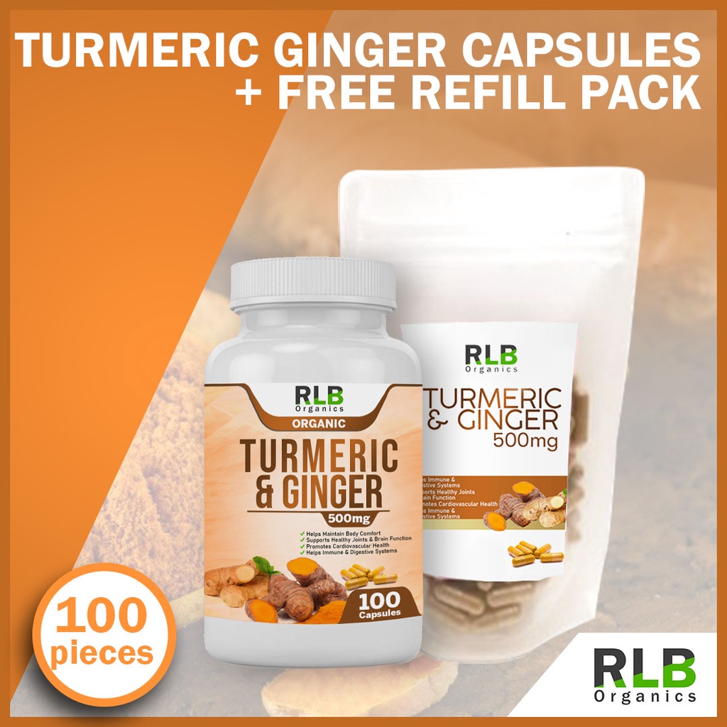 Organic Turmeric and Ginger Capsules (100 Capsules) + FREE Turmeric