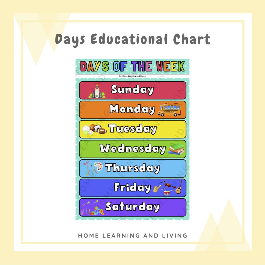 Days Of The Week Educational A4 Chart Poster For Preschool Kindergarten Learning Shopee Philippines