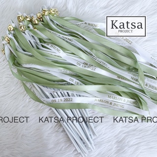 Wedding Wands with bell Personalized Name Sage Green Pink