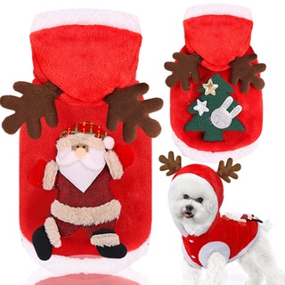 Pet Christmas Clothes Autumn Winter Flannel Dog Clothes Warm Festive Clothes Pet Dog Cat Clothes Elk Christmas New Year Puppy Clothes
