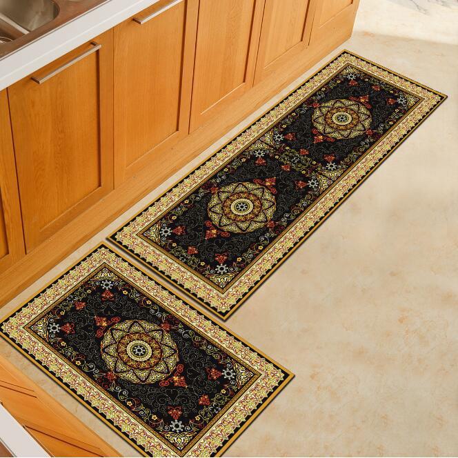 2pcs Luxury European pattern Kitchen Mats Black Area Rugs | Shopee ...