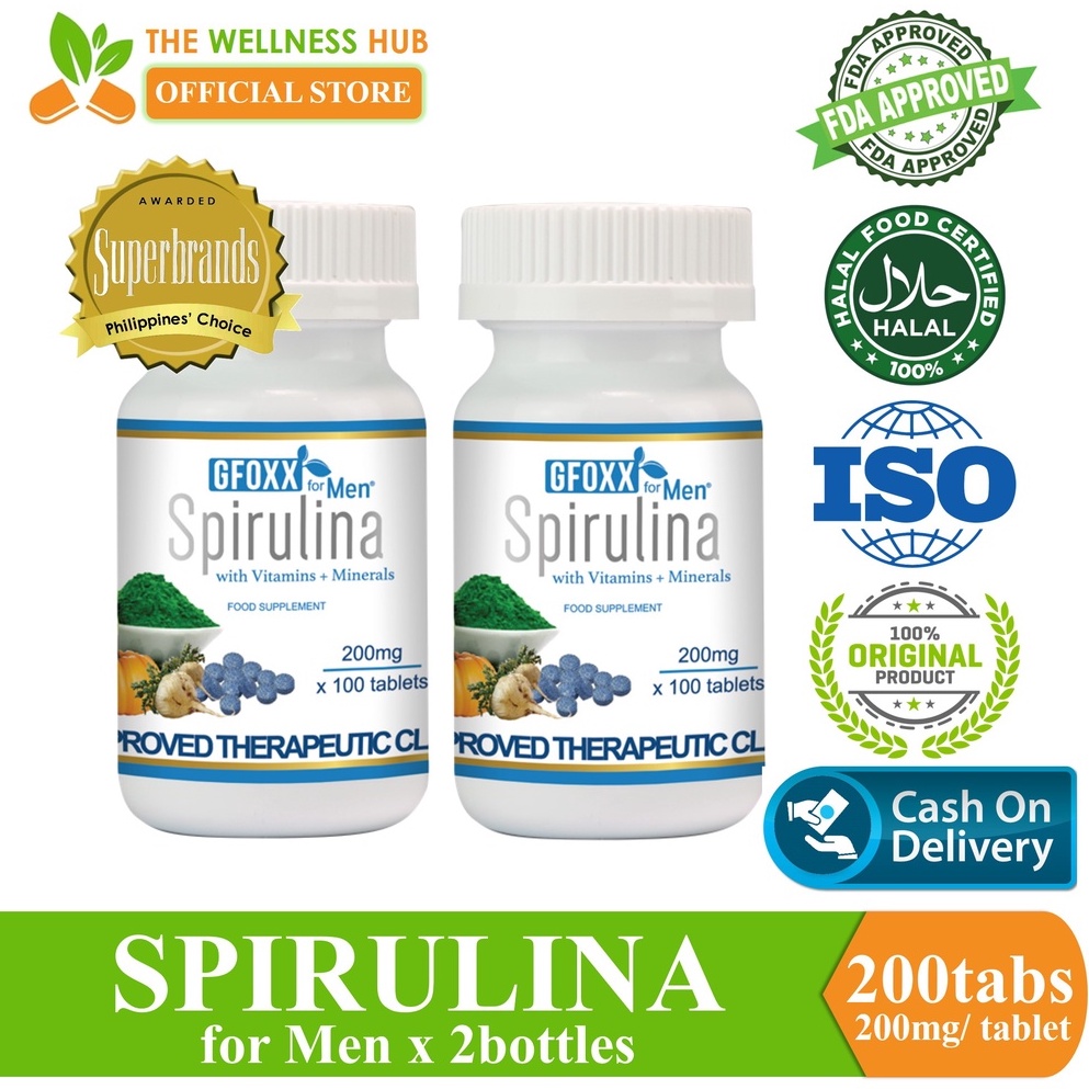2BOTTLES AUTHENTIC GFOXX SPIRULINA FOR MEN WITH PROBIOTICS VITAMINS