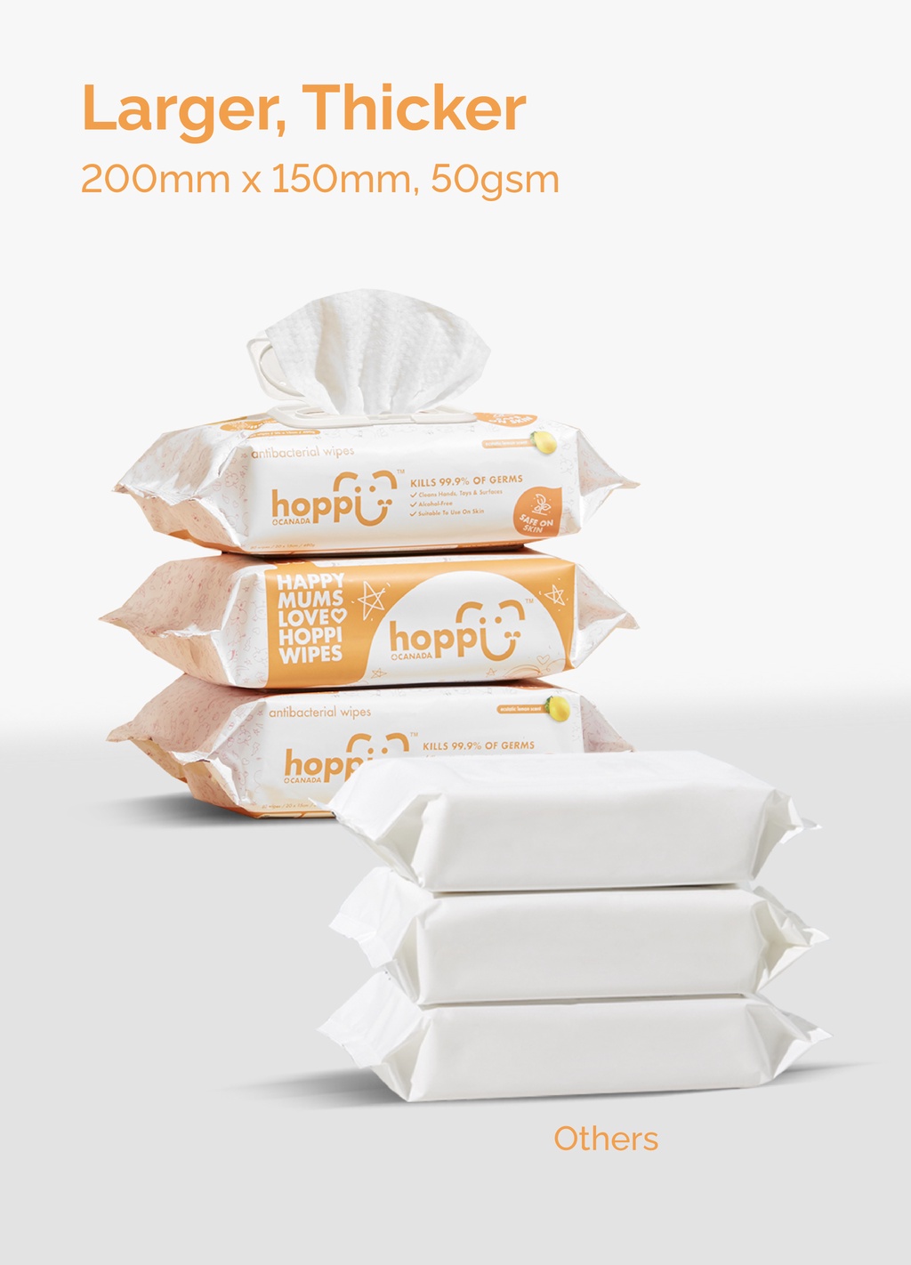 Hoppi Premium Soft and Thick Antibacterial Wipes/Baby Wipes/Wet Wipes