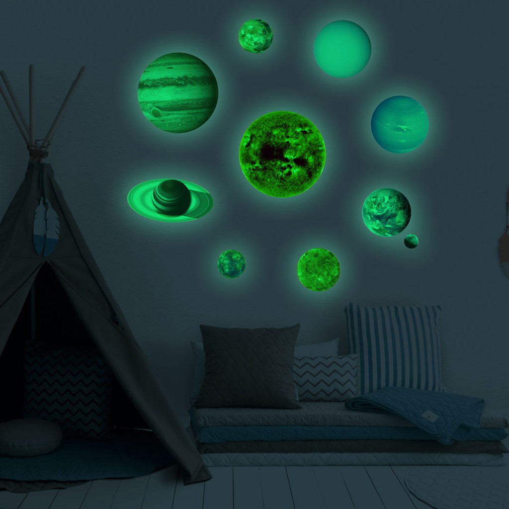 Luminous Planets Pvc Wall Stickers Glow In Dark Ten Planets Bedroom Wall Decal
