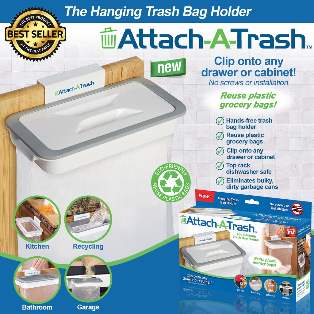 Attach-A-Trash Hanging Trash Bag Holder Sets Tools Kitchen Organizer Bags Useful 