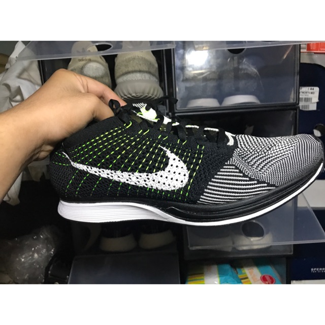 nike flyknit racer black white volt