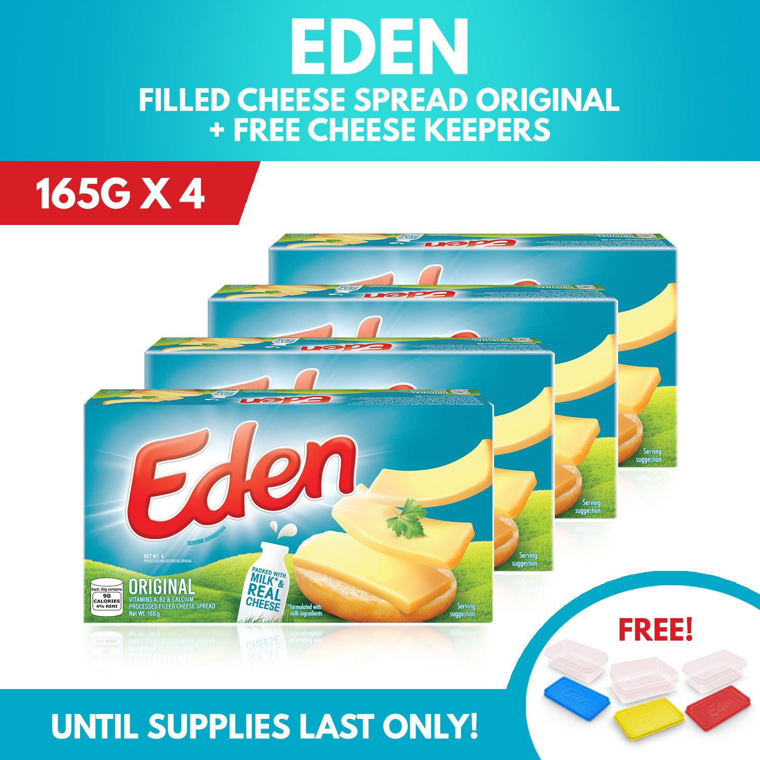 Eden Filled Cheese 165g with FREE Cheese Keepers (Set of 4) Shopee