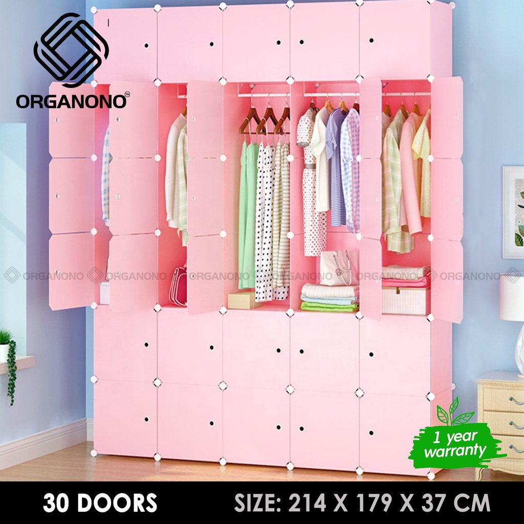 Organono DIY 30 Doors Cube Multipurpose Wardrobe with 5 Hanging Poles