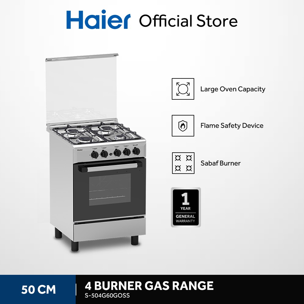 Haier HFS504G60GOSS 50cm 4 Gas Burners with 60L Double Burner Gas Oven Cooking Range Shopee