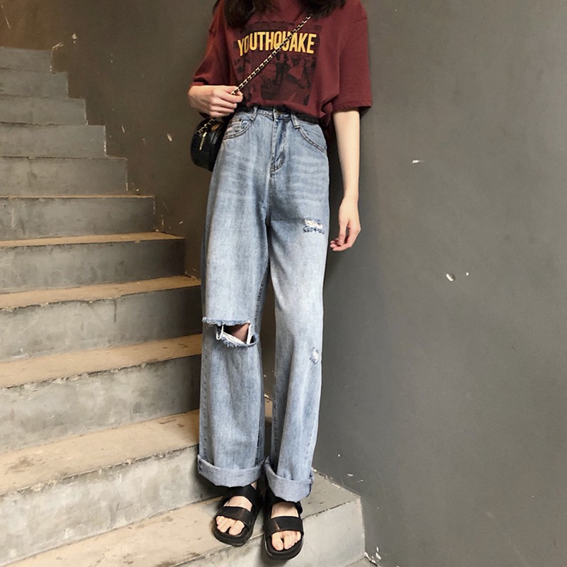 ripped wide leg jeans