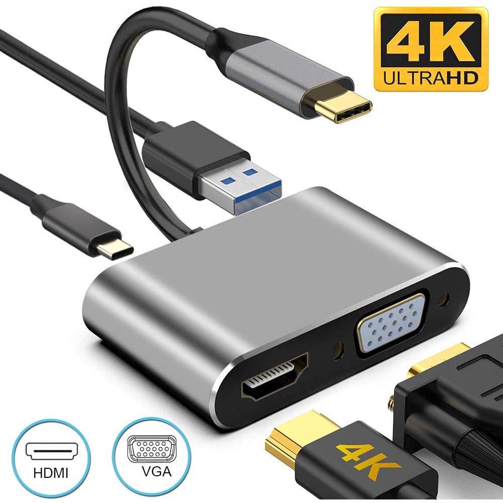 4 In 1 USB C Type C To HDMI 4K VGA USB 3.0 PD Adapter Audio Video Converter USB C HDMI Cable for