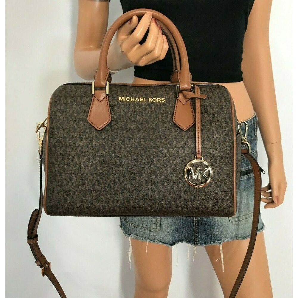 Michael kors Bedford Large Duffle Satchel Signature Brown | Shopee  Philippines