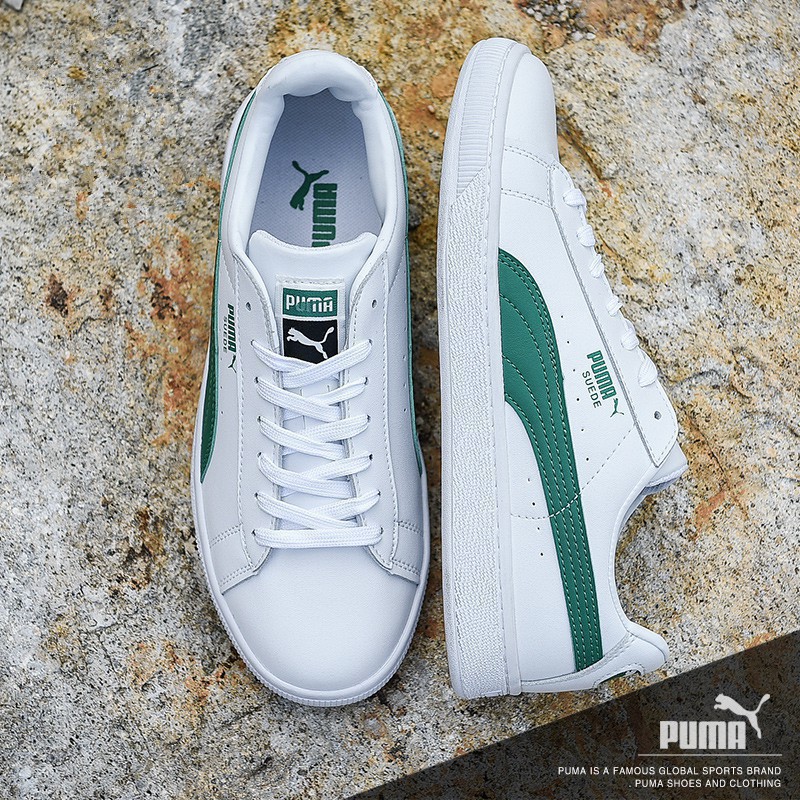 white and green puma shoes