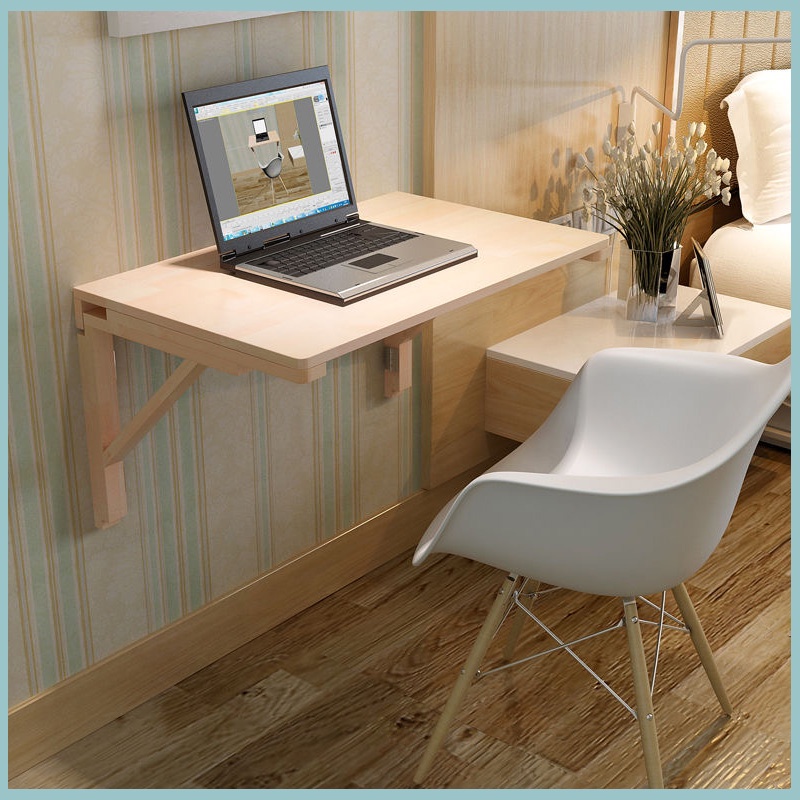 Solid Wood Foldable Computer Desk Wall Hanging Writing Desk Against The