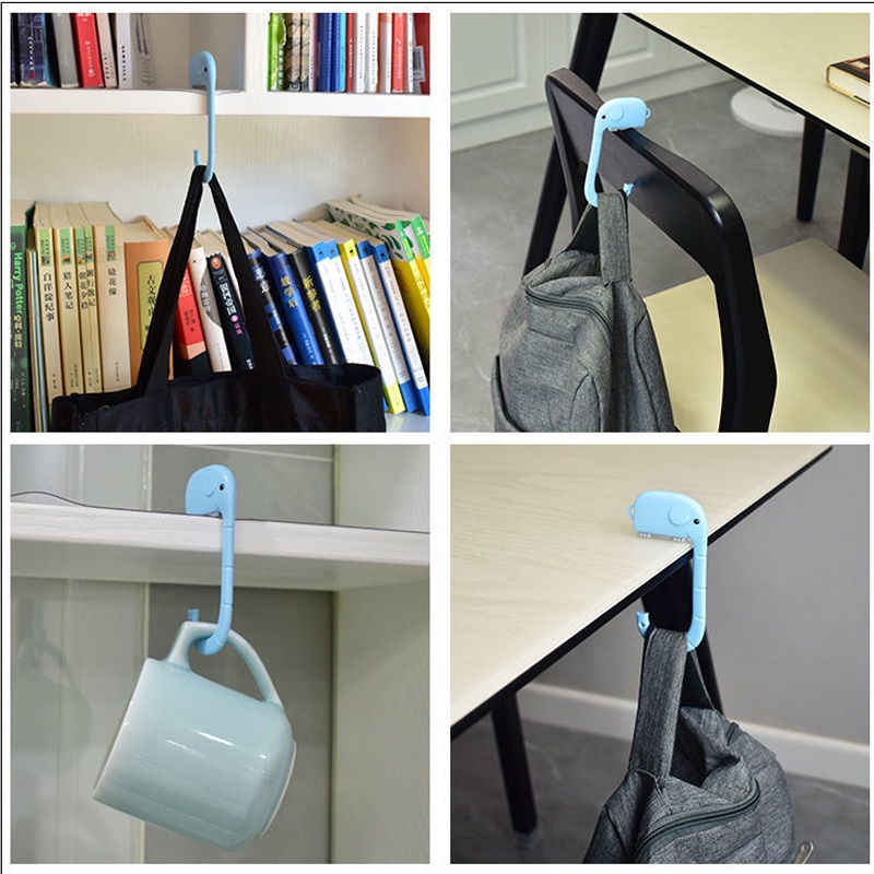 Hook Detachable Movable Elephant Shape Paste Free Traceless Strong Load-bearing Hanging Heavy Objects Bags on The Side Of The Desk for Student Schoolbag School Office Outside Library