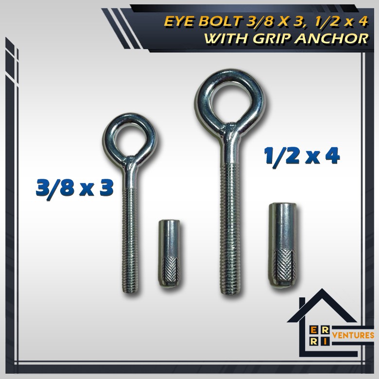 Eye Bolt with Grip Anchor (size 3/8x3, 1/2x4) Shopee Philippines