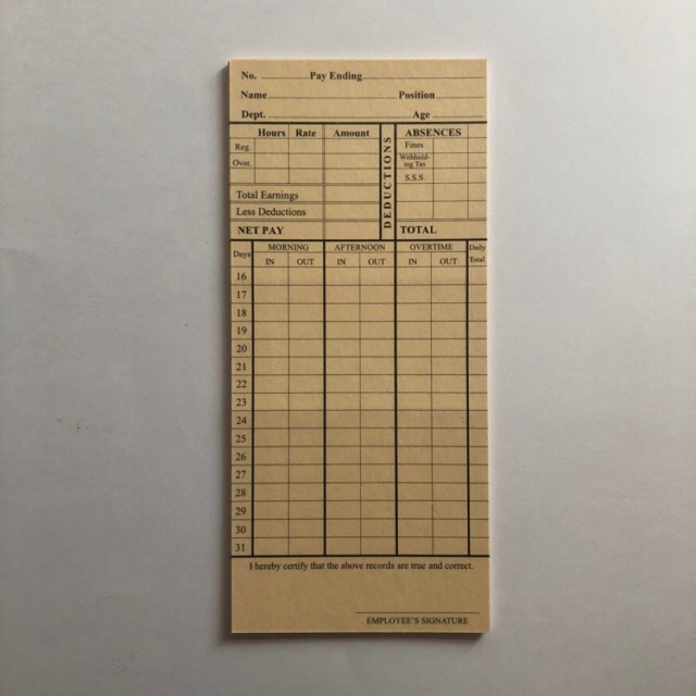 Daily/Monthly Time Card Record Shopee Philippines