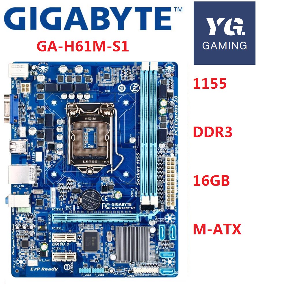 Gigabyte Ga H61m S1 Desktop Motherboard For Intel H61 Socket Lga 1155 I3 I5 I7 Ddr3 16g Uatx 5924