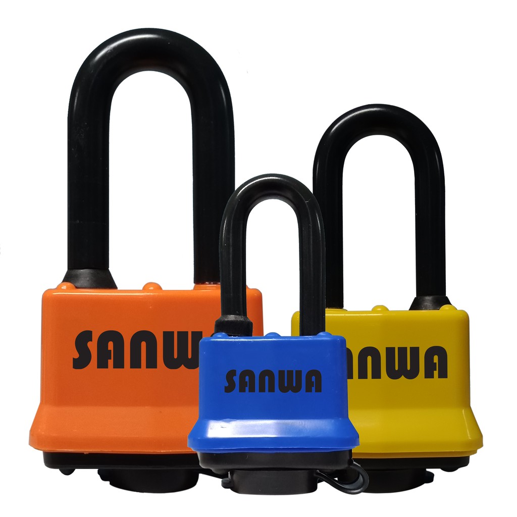 sanwa-weatherproof-fully-laminated-long-shackle-solid-brass-padlock