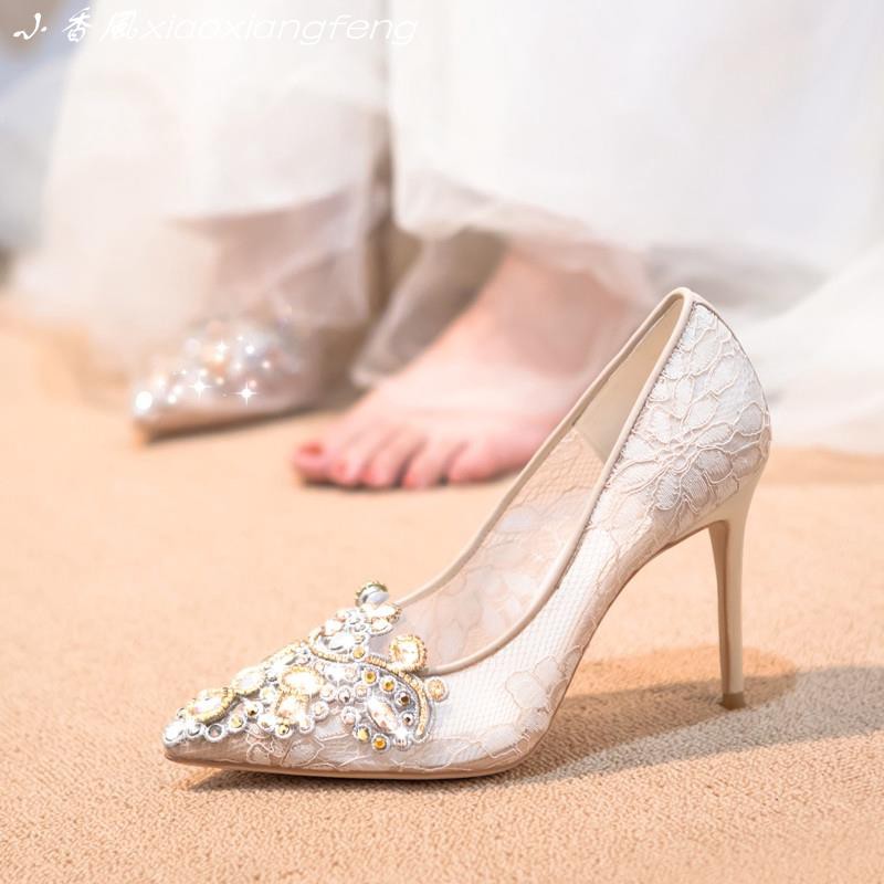 white crystal wedding shoes