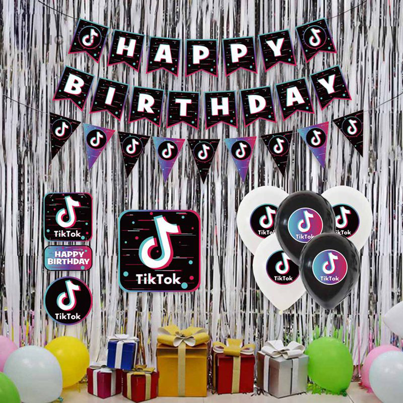 Tik Tok Birthday Banner With Super Large Tik Tok Cake Topper Tik Tok Party Decor Happy Birthday Music Theme For Tik Tok Party Supplies For Girls Boys Birthday Supplies Toys Games Connitglobal