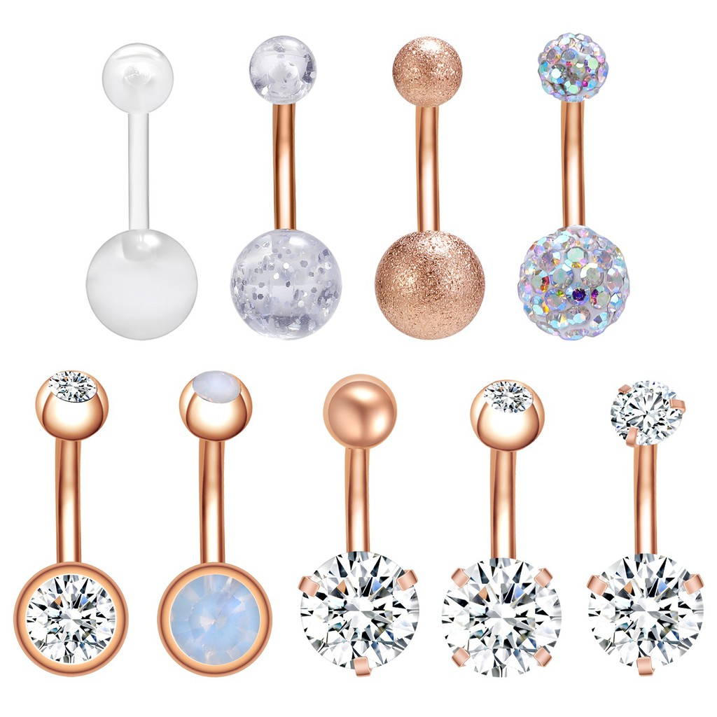 514 Pcs/lot Crystal Belly Button Rings Colorful 316L Stainless Steel