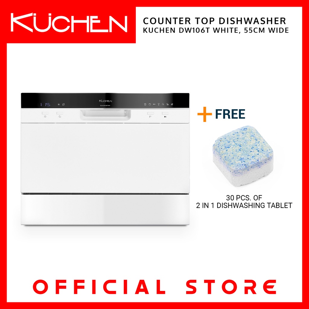 KUCHEN DW106T Tabletop Dishwasher White with FREE 30pcs of 2 in 1