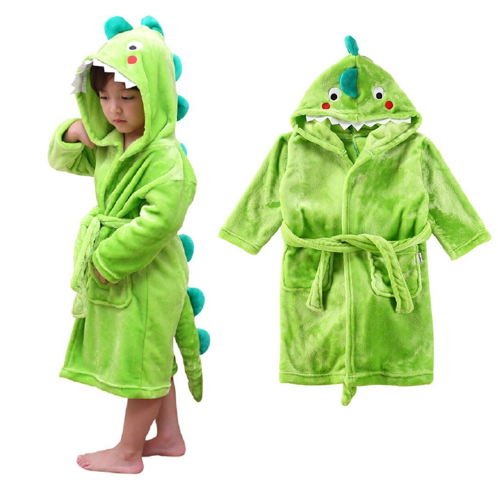 Kids Bathrobe Boys Girls Dinosaur Shape Bath Towel Child Hooded Poncho Sleepwear 