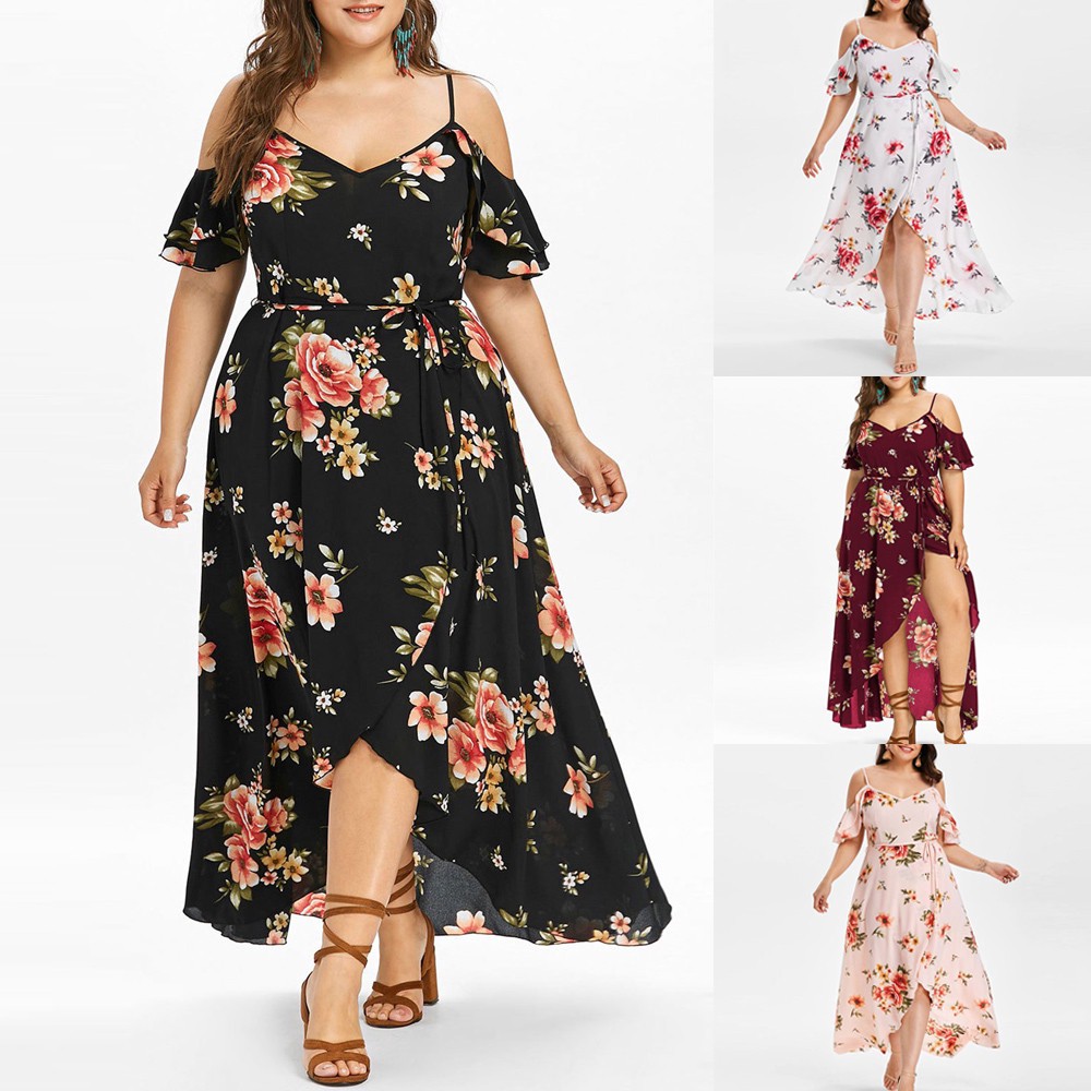 plus size cold shoulder half sleeve gradient dress