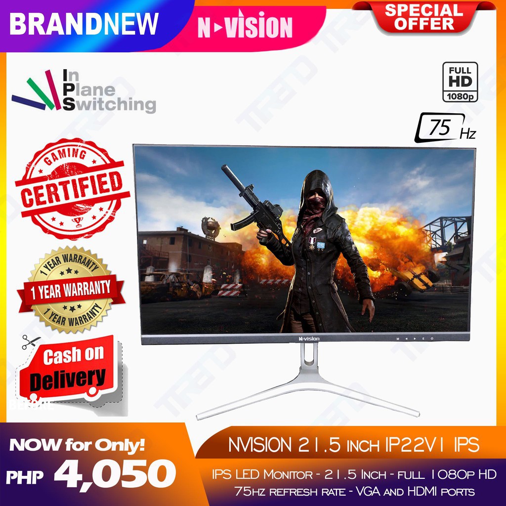 Download Nvision IP22V1 21.5" 75hz 5ms 1080p IPS Borderless / Frameless Gaming Monitor | Shopee Philippines