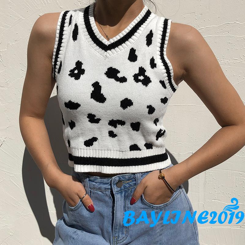BAY-Women's Classic Sweater Vest, Trendy Cow Print Sleeveless V Neck Rib  Knit Pullover Crop Top | Shopee Philippines