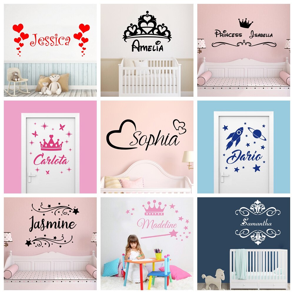 Customized Name Nursery Wall Stickers Vinyl Art Decals For kids Bedroom Decor Stickers Wall Art ...