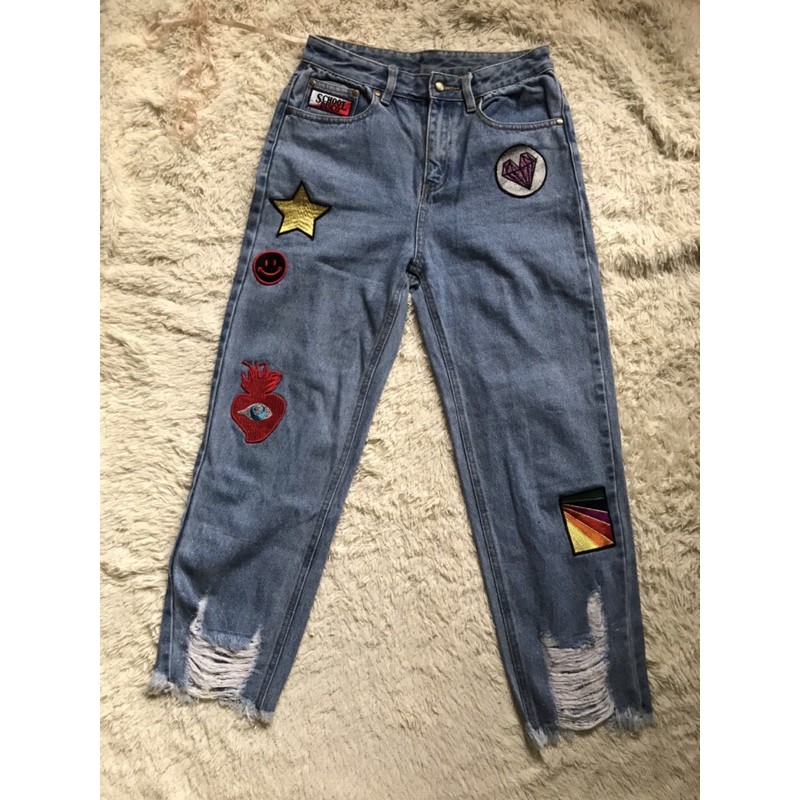 mom jeans with smiley faces