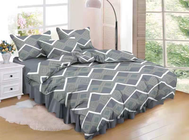 Gray Diamond 3in1 Bed Sheet New Designer Wave Printed Single/Queen Size