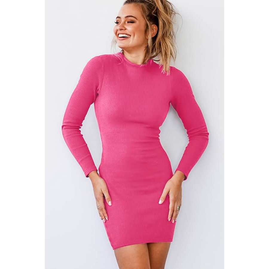 hot pink cocktail dress with sleeves