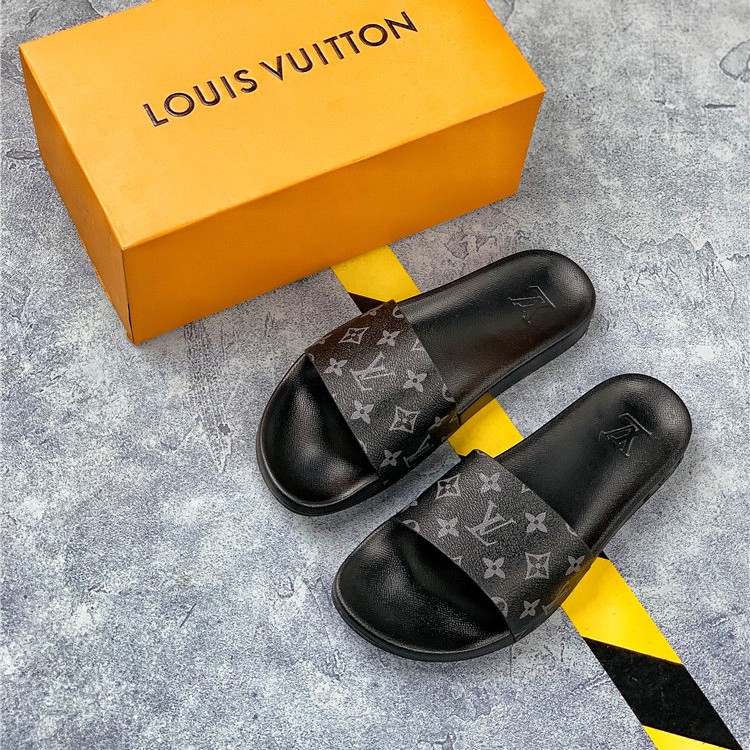 100% Original LV Louis Vuitton Waterfront Classic Black Slides Sandals ...