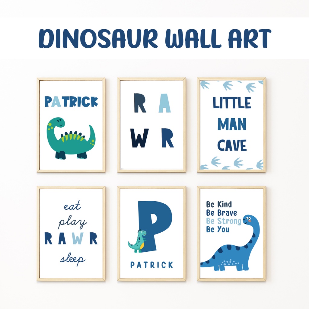 A4 A3 Laminated Custom Name, Dinosaur Kids wall art playroom decor