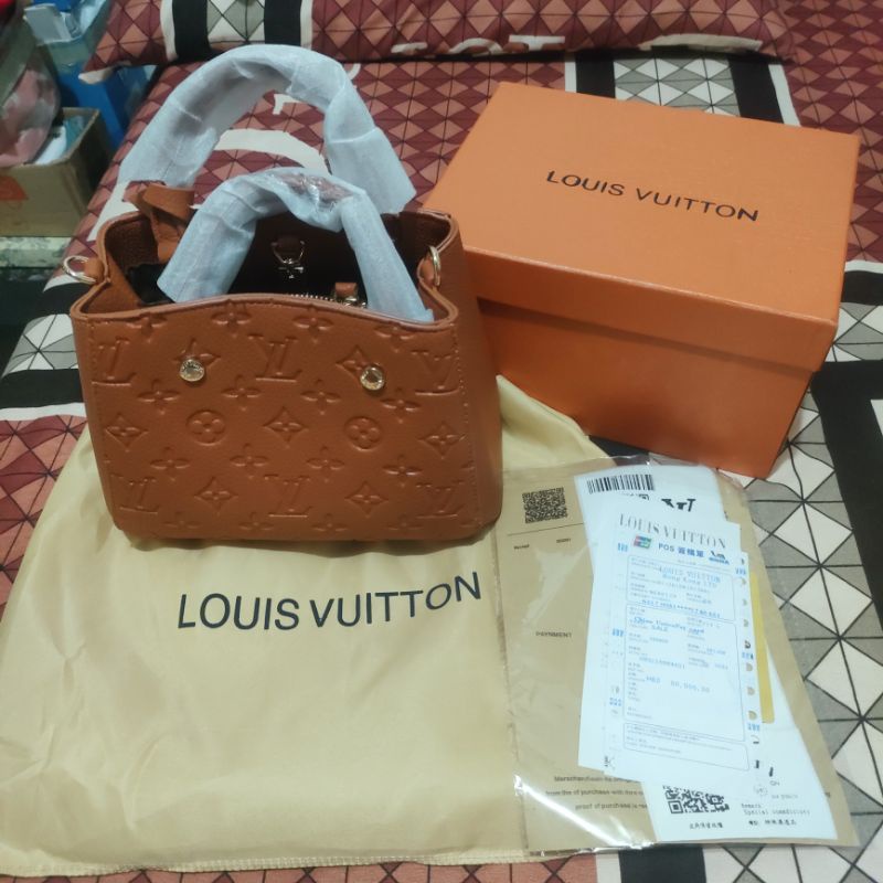 lv montaigne brown sling bag onhand