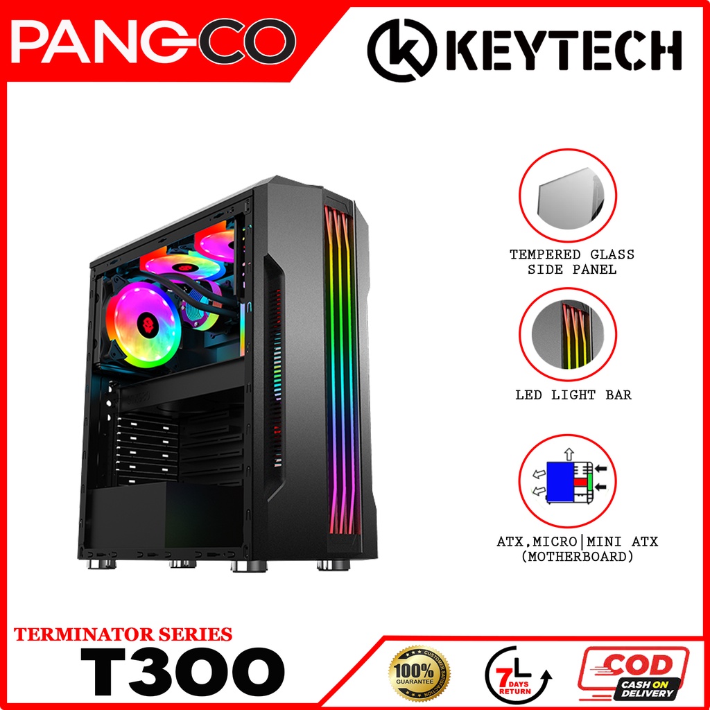 KEYTECH T300 ARGB Mid Tower Computer Gaming Case Black White l) Kvmq