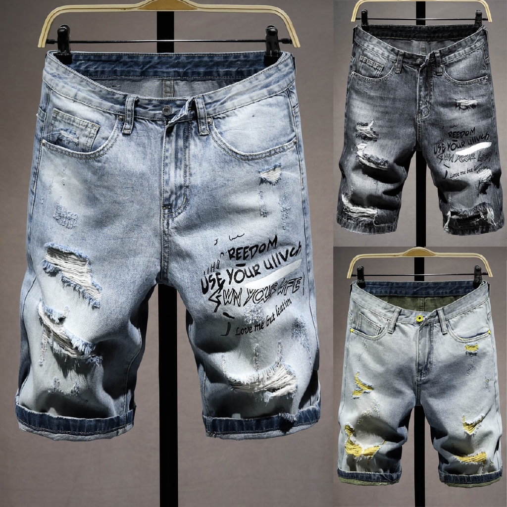 Men's Ripped Denim Shorts Destroyed Short Jeans Holes Fashion Cool ...