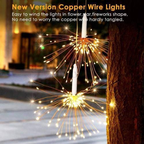 100/120/150/180LED Solar Hanging Starburst Firework Christmas Fairy String Light