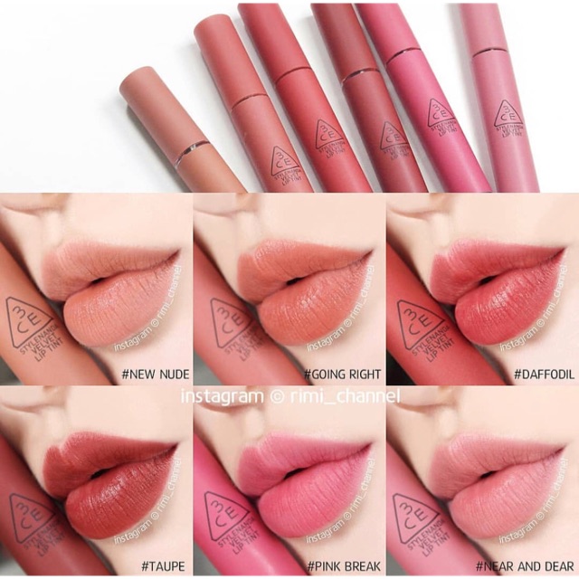 3CE Velvet Lip Tint Review Swatches