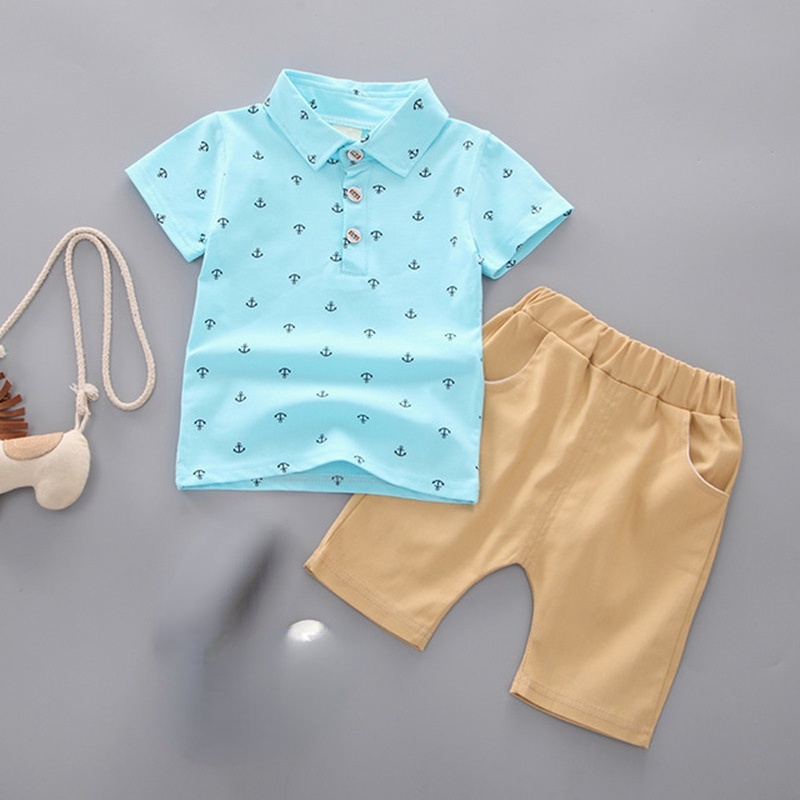 baby boy kids clothes set babies Baby Boy Polo Shirt Shorts Set Kid Clothes Short Sleeve Sailor Anchor Print Navy Blue T-shirt Short Pants 2 Piece Ootd 0-3 Years Old Kids Casual W