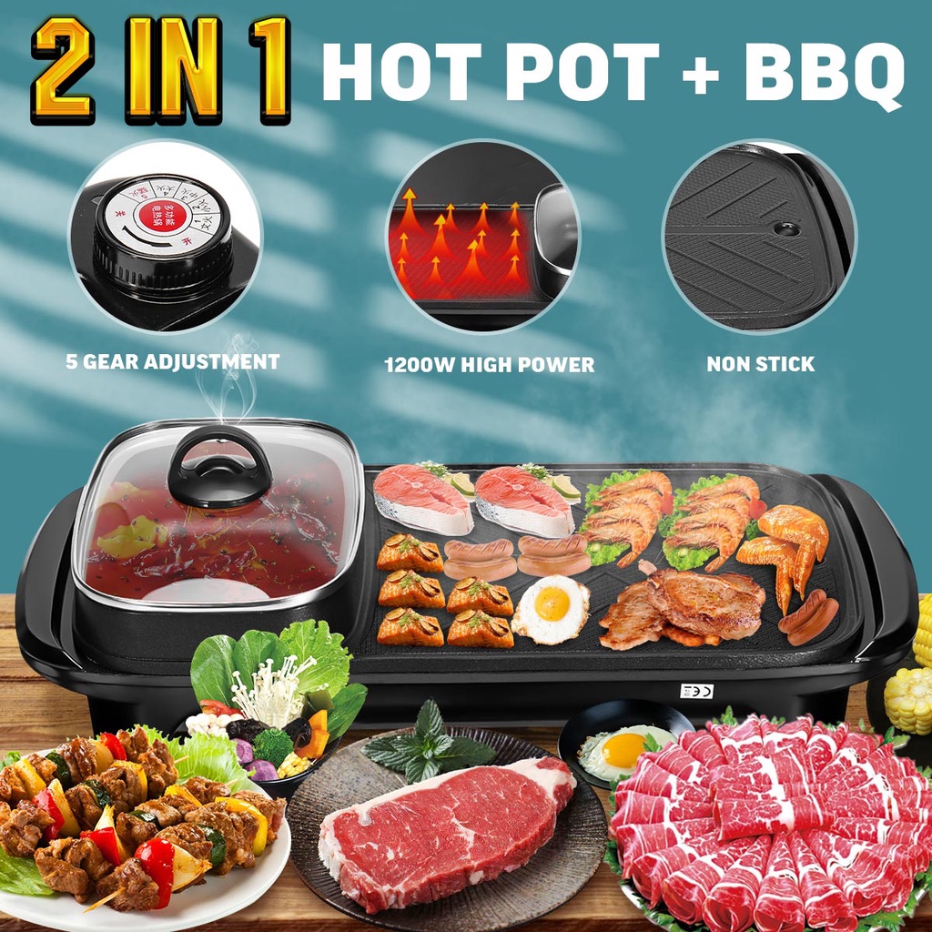 Multifunctional Korean Samgyupsal Shabu Cooking 2in1 Hot Pot Grill Large Capacity Electric Bbq 4077