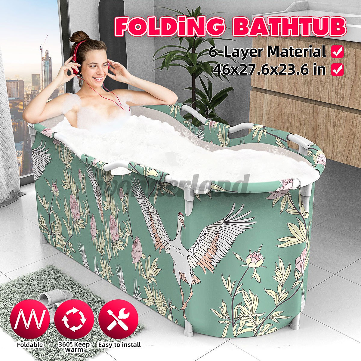 Portable Folding Bathtub Water Tub Indoor Outdoor Room Adult Spa Bath