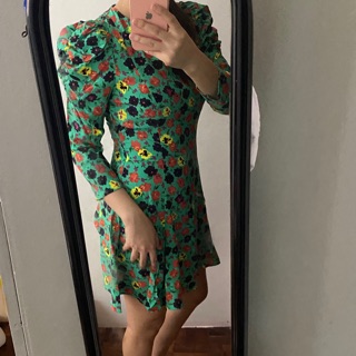 zara floral print dress green