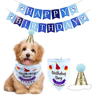 Pet Birthday Party Decoration Set Dog Saliva Towel Bow Tie Hat Dress Up Banner Scene Supplies