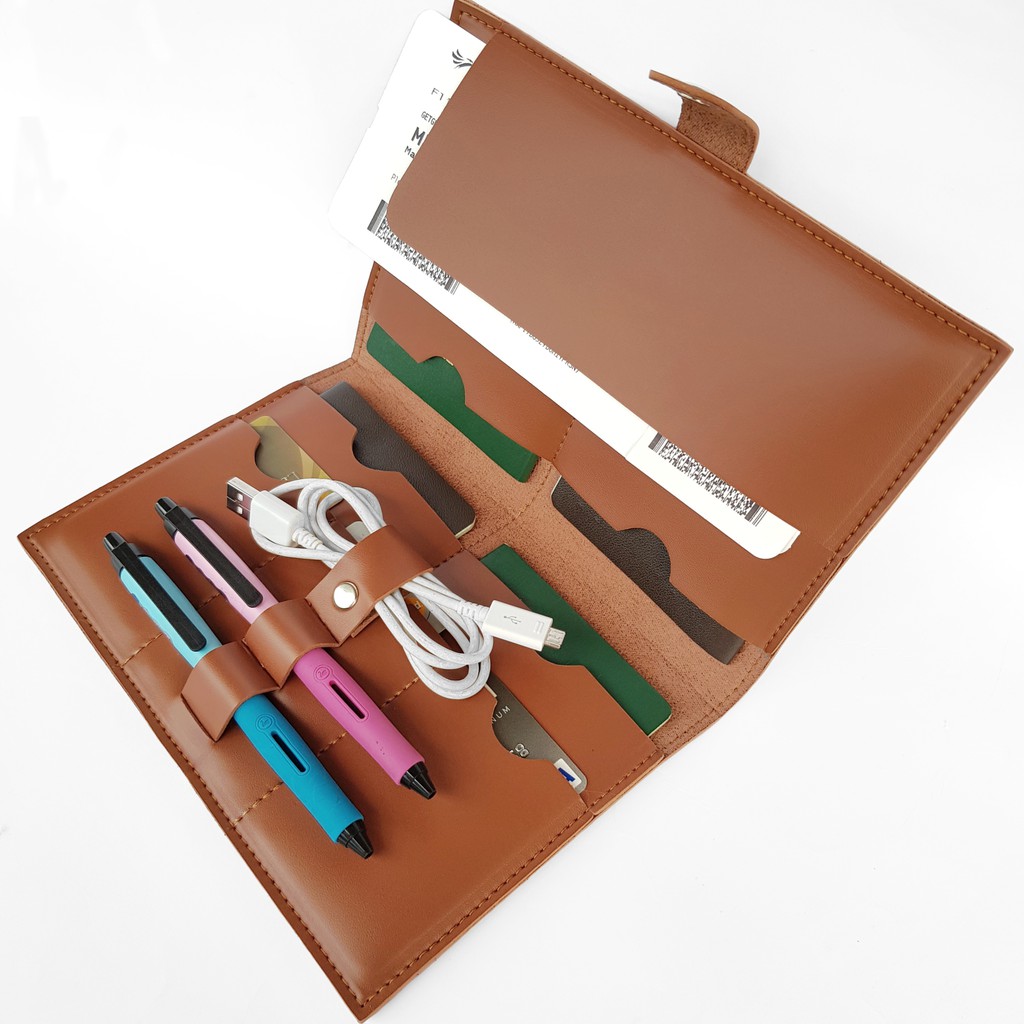 Personalized Family Passport Organizer Leather Case Travel 4 Slots Pen