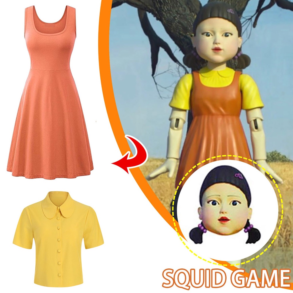 Squid Game Doll Costume Mask Cosplay Jumpsuit Round Six Square Circle  Triangle Yellow Collared | Shopee Philippines